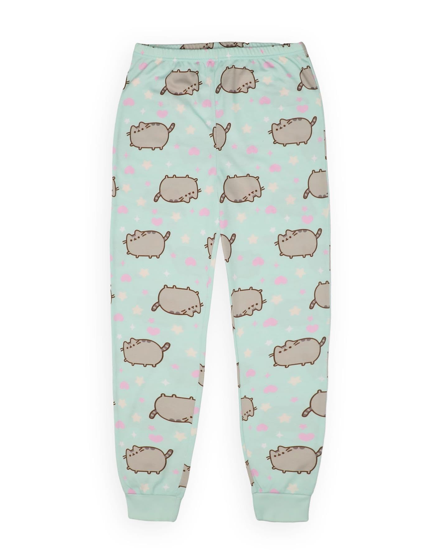 Pusheen Komplet piżam dziewczęcych zielona odzież domowa T-shirt krótki rękaw spodnie długie nogawki nadruk