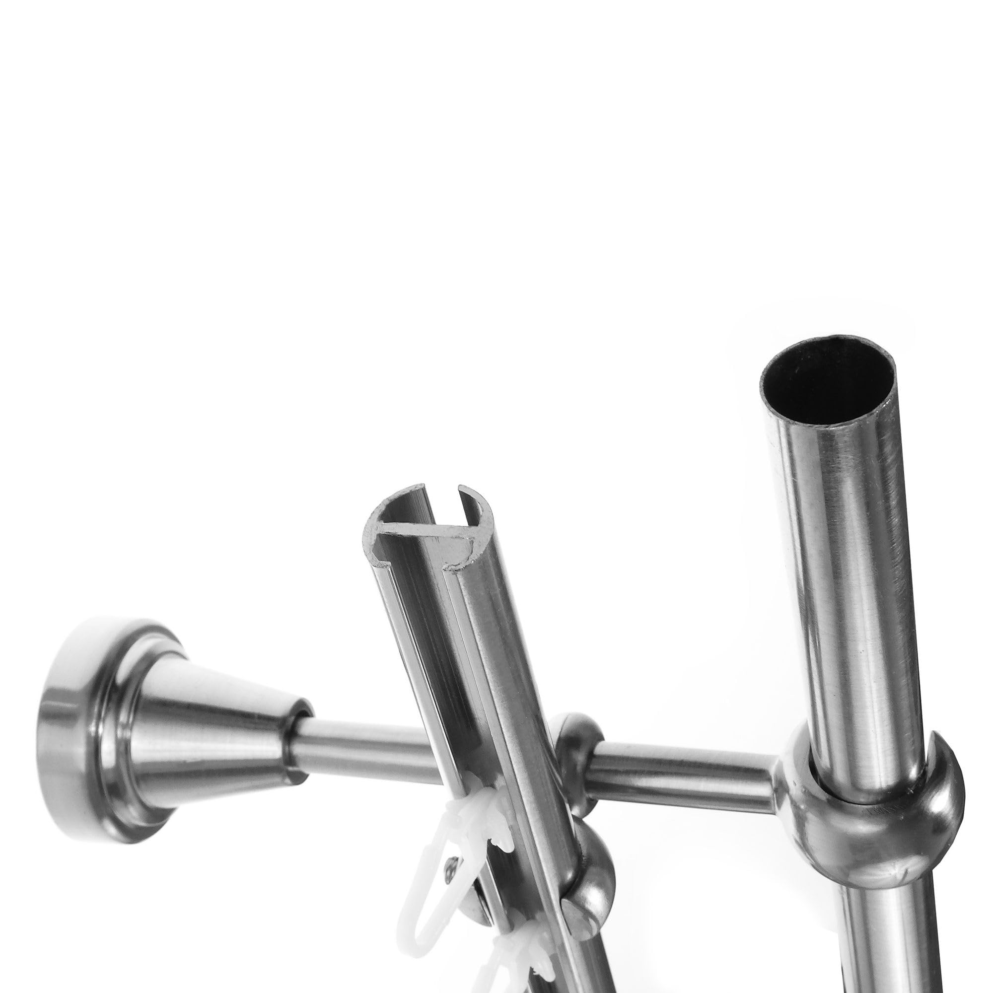 BASIT Gardinenstange Innenlauf Edelstahllook 16mm 2-läufig Wand 280cm H14RI | Gardinenstangenset doppelläufig Wandmontage Metall Vorhangstange Wandhalterung 120-600cm wählbar Kappe Zylinder E28