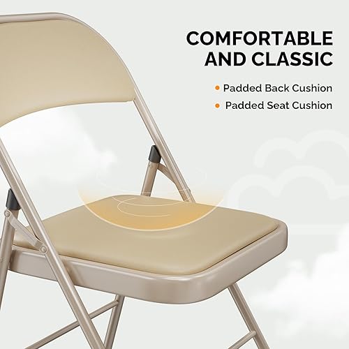 Miniatura 5 de VINGLI Paquete de 8 sillas plegables con asientos acolchados, marco de metal con asiento y respaldo de piel sintética, capacidad de 350 libras,