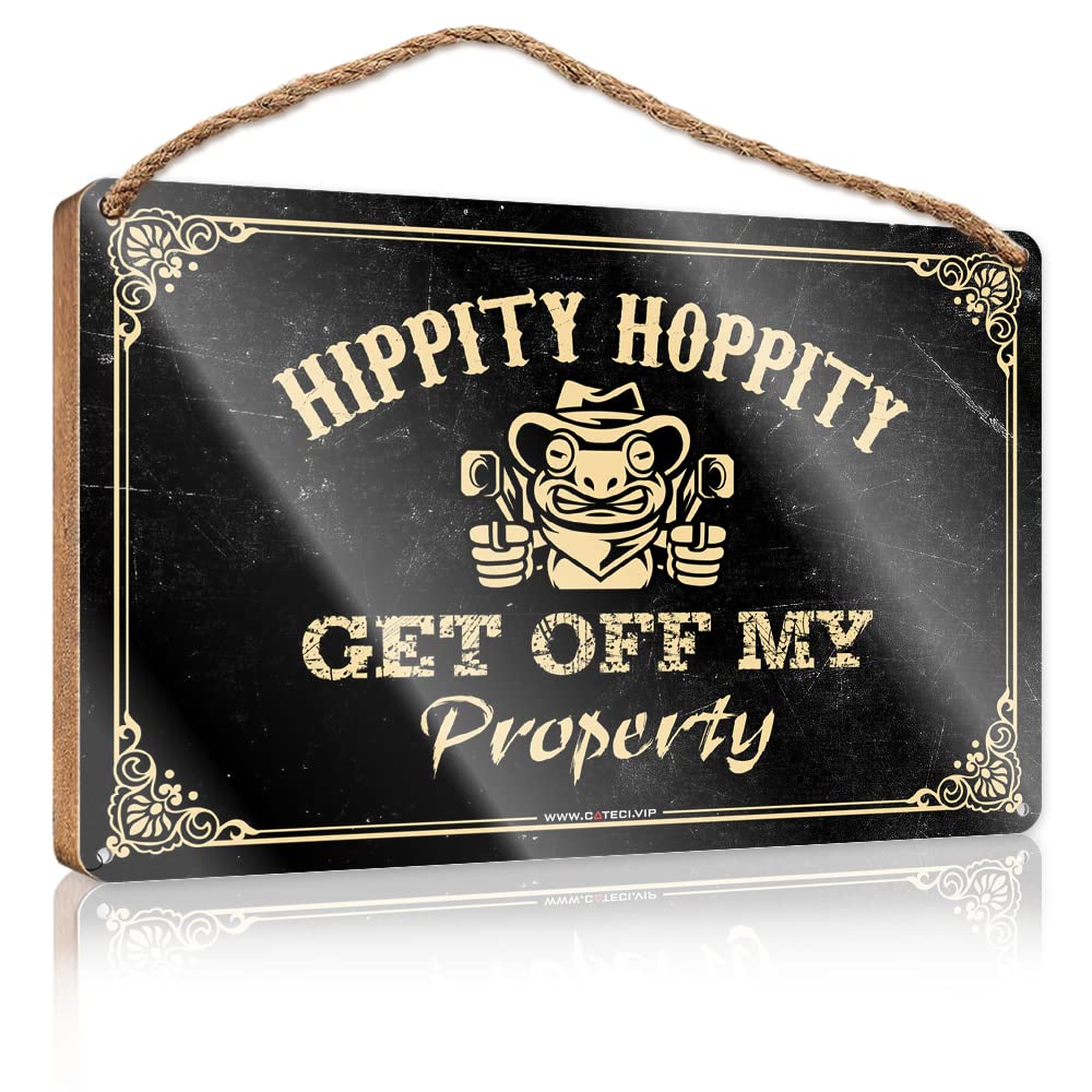DTHA Outdoor Wooden Signs Hippity Hoppity Get Off My Property Wooden Sign Wood Sign Decor Bathroom Door Signs For Home(15X28CM)