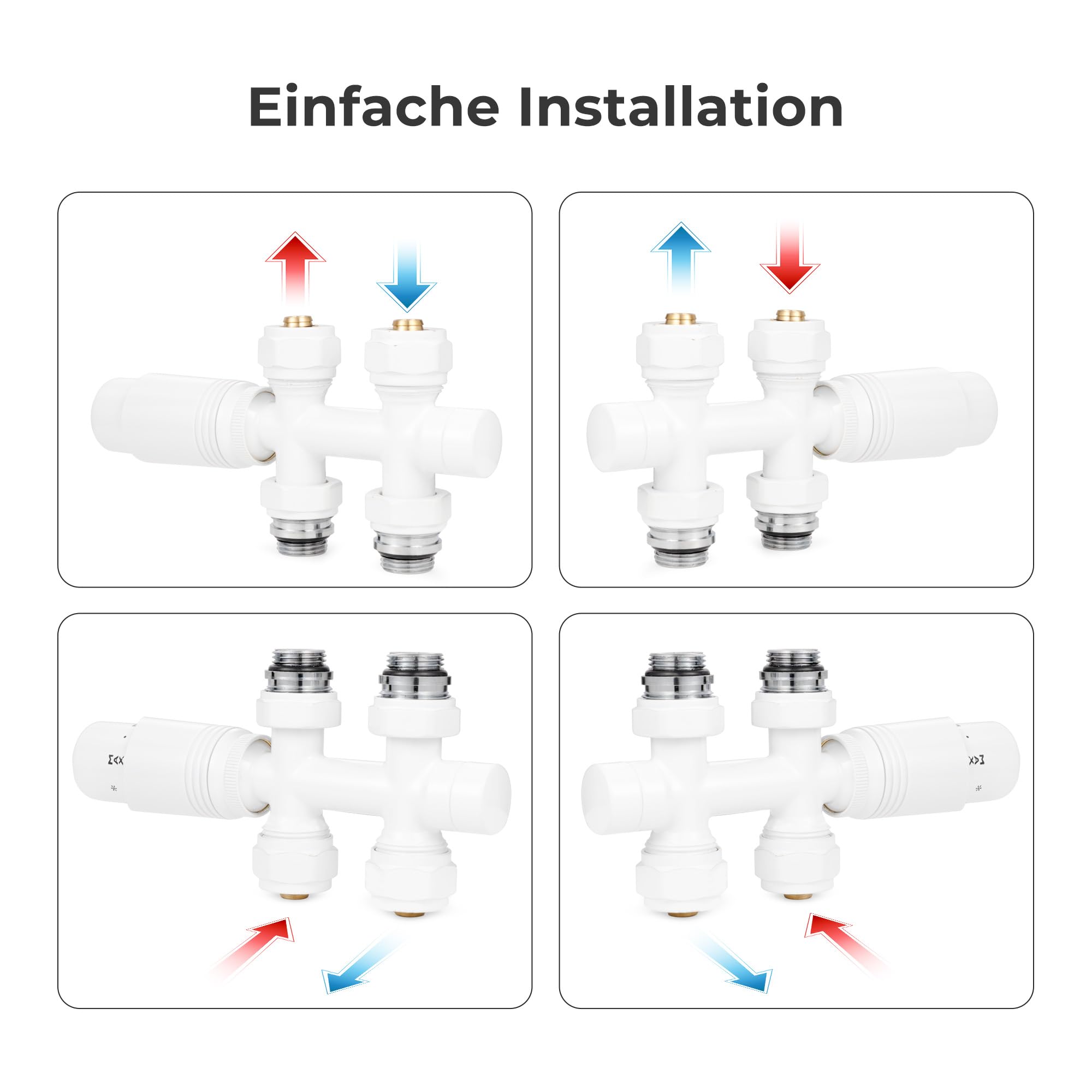 VANCOCO 2 Stk. Weiß Thermostat Multiblock Hahnblock Durchgang 50mm Nabenabstand