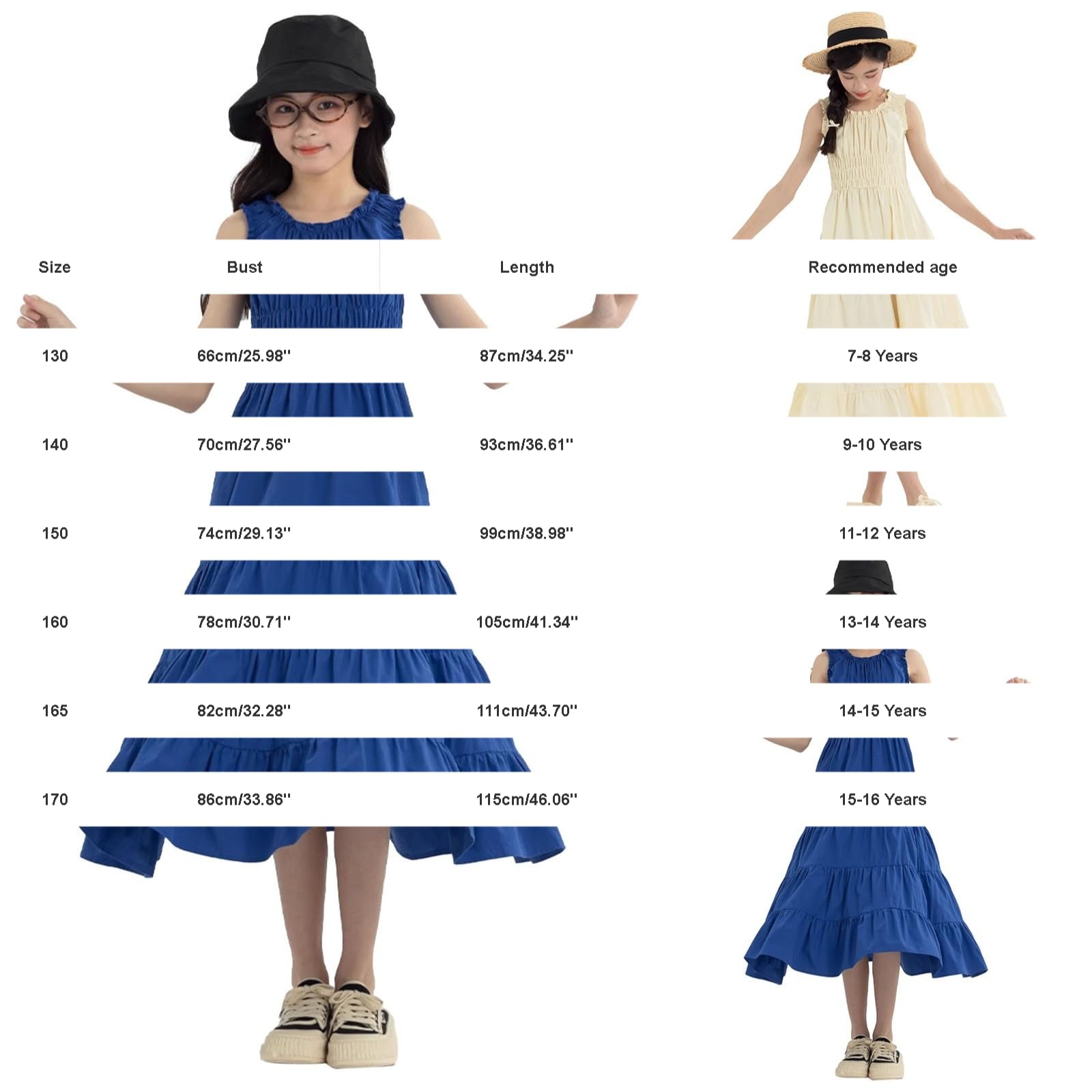 Vestido de verano para niña, sin mangas, cuello redondo, con volantes, vestido largo de línea A, vestido de playa, elegante, vestido de princesa, vestido informal para niños