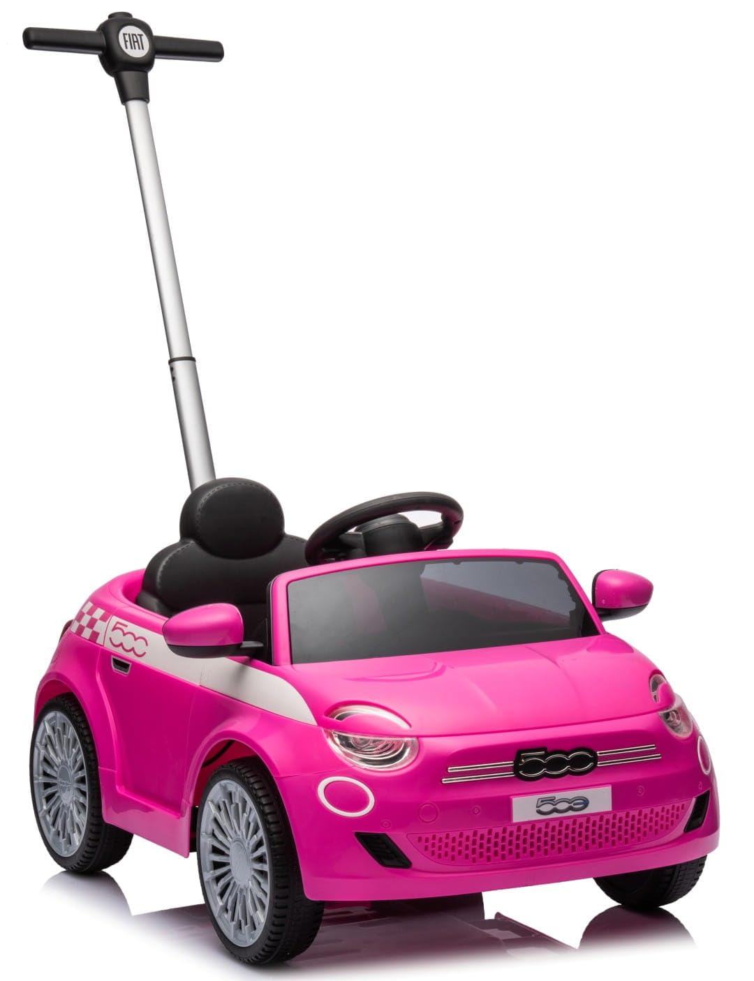 sun baby Kinderfahrzeug mit Schubstange für Jungen FIAT 500, Kinderauto Rutschauto ab 18 Monaten mit Sicherheitsgurt und zu öffnender Tür (Rosa)