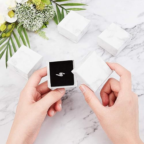 Miniatura 3 de BENECREAT Paquete de 12 cajas pequeñas cuadradas para aretes de anillo de papel kraft de 2 x 2 x 1.2 pulgadas, cajas de regalo de cartón blanco