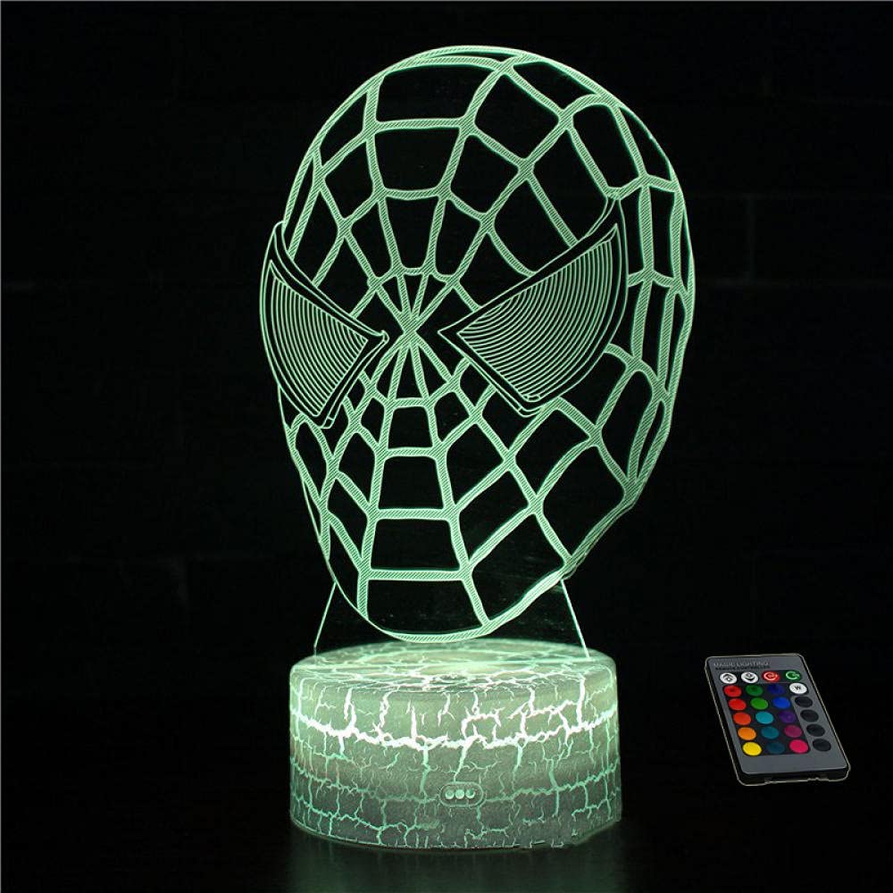 KEMANDUO Superhero Spider 3D Night Light Children 16 Colours Night Light with Remote Control Decorative Light for Desk Computer Desk