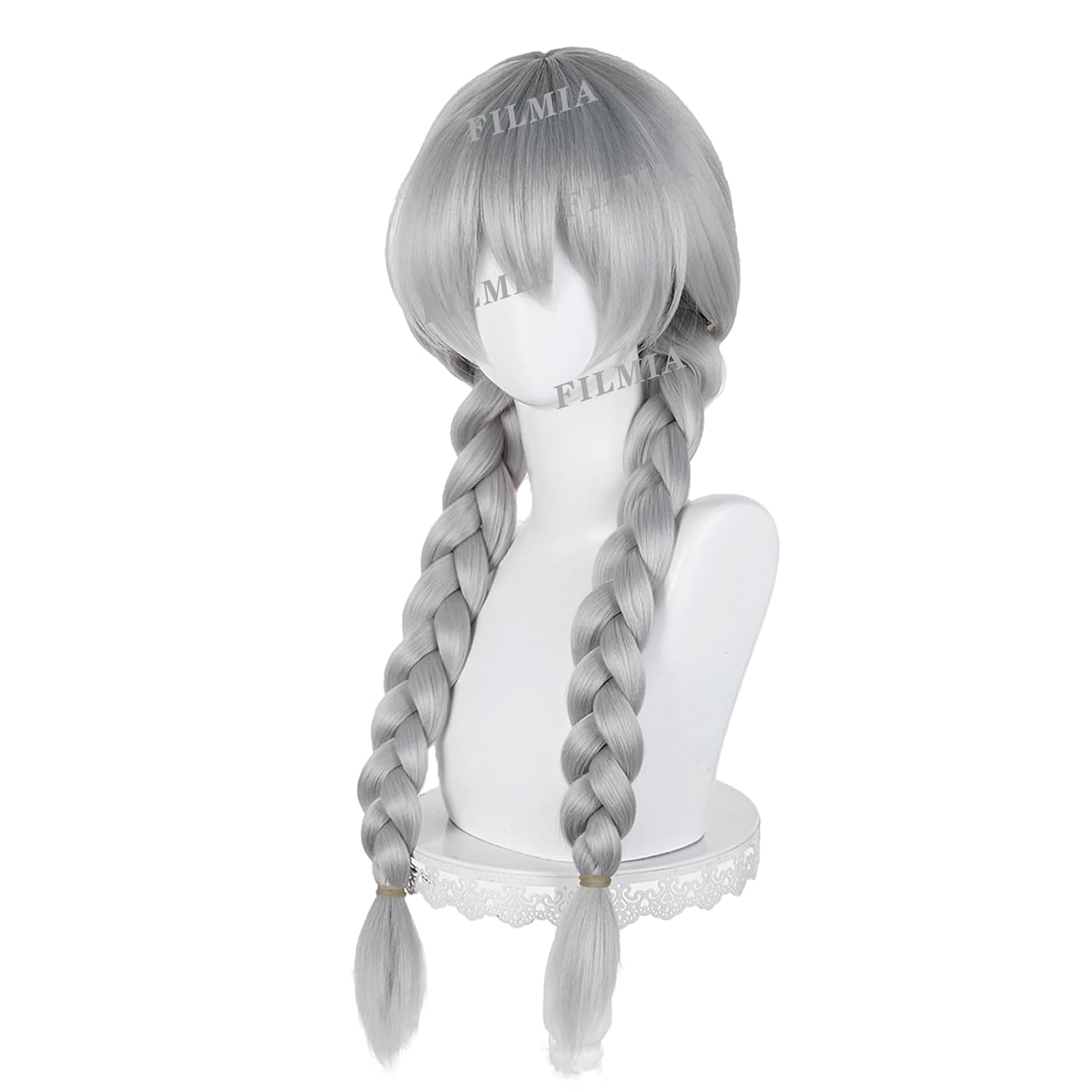 Silver Gray Long Braided Wig for Women Natural Heat Resistant Synthetic Double Braids Cosplay Costume Hair for Halloween Party Anime Dress Up