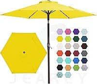 JEAREY 7.5FT Yellow Patio Umbrella with Push Button Tilt, Crank Lift & 6 Sturdy Ribs - Outdoor Shade for Garden, Deck, Pool