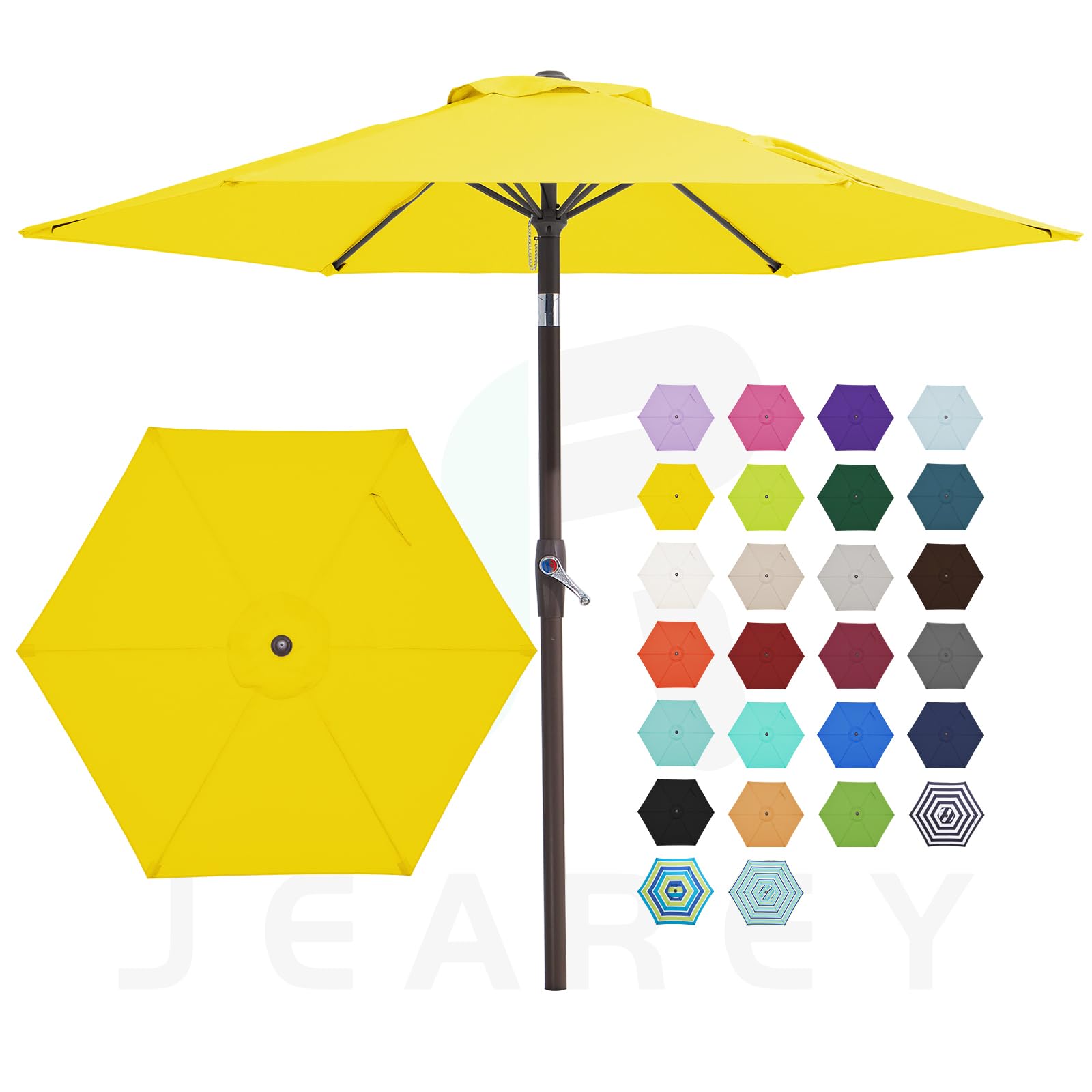 JEAREY 7 5FT Patio Umbrella Market Table Umbrella with 6 Sturdy Ribs Push Button Tilt Crank Outdoor Umbrella