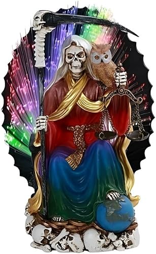 Pacific Giftware Santa Muerte Saint Death Grim Reaper - Figura LED de resina que cambia de color (sentada 8.75 pulgadas)
