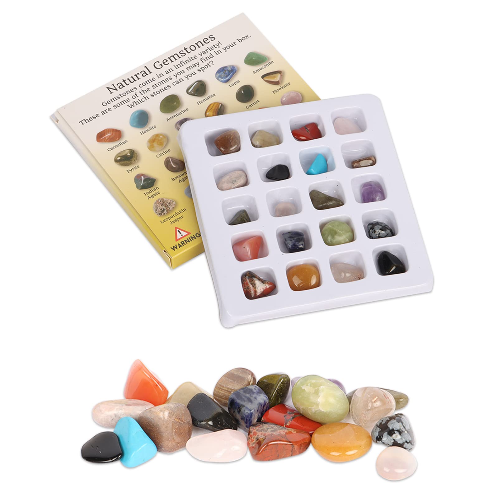 Kaket Chakra Healing Crystals Stones with Gift Box 20 PCS Set, Natural Crystals and Gemstones Healing, Pocket Palm Reiki Healing Stones for Beginner Anxiety Relief Meditation Yoga Relaxation