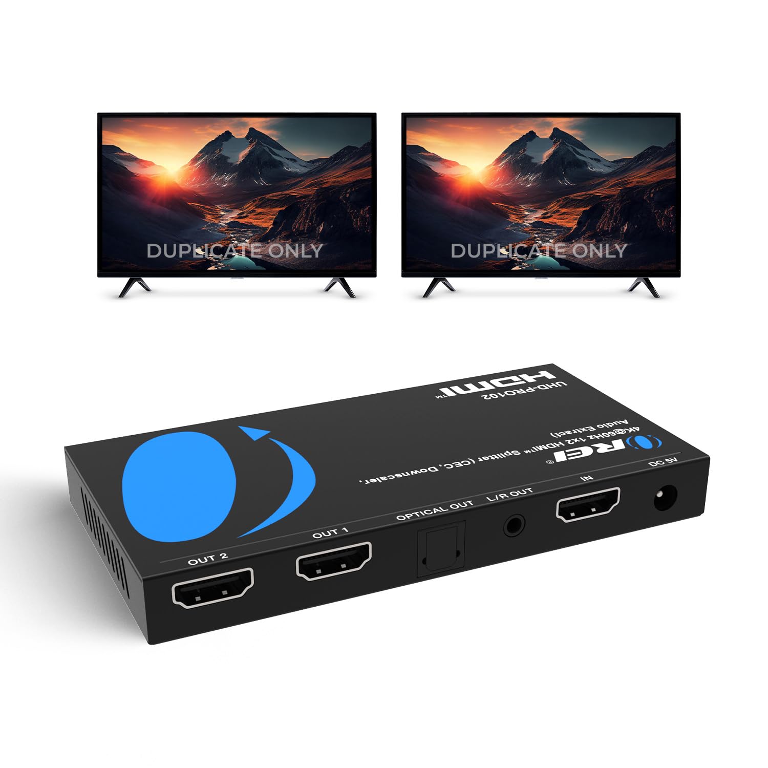 OREI 1x2 HDMI™ Splitter 4K@60Hz Audio Extract, CEC, Downscaler, HDCP 2.3