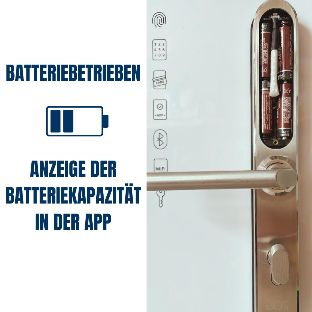 Elektronisches Türschloss SMART Lock Doorknob - 72 mm | 5 Entsperrmethoden: Smartphone, Fingerabdruck, PIN, RFID, Schlüssel; Fernsteuerung per Tuya-App von überall möglich