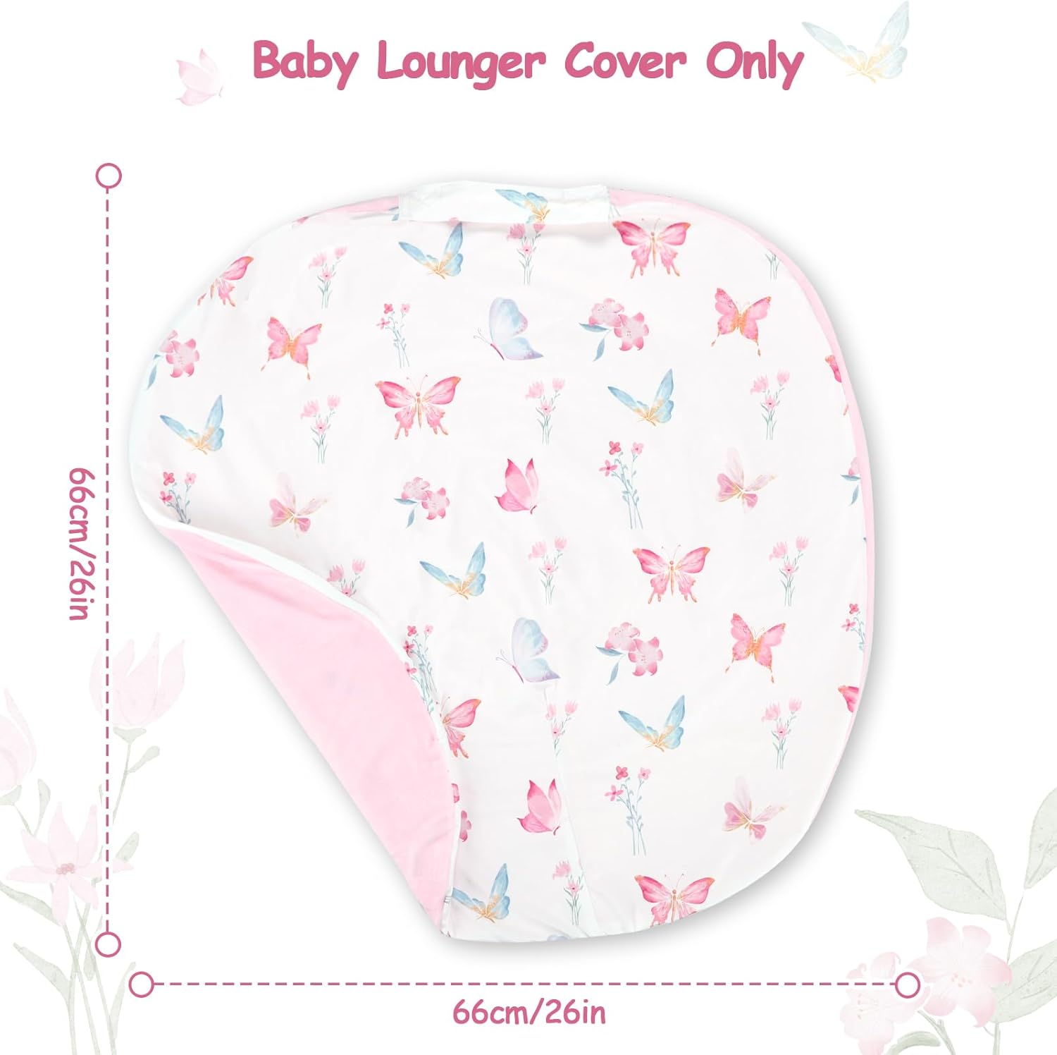 Newborn Lounger Cover & Infant Car Seat Insert, Baby Lounger Cover & Carseat Head Support for Girls Boys, Soft Slipcover & Baby Car Seat Cushion Fits Newborn Lounger, Pink Butterfly