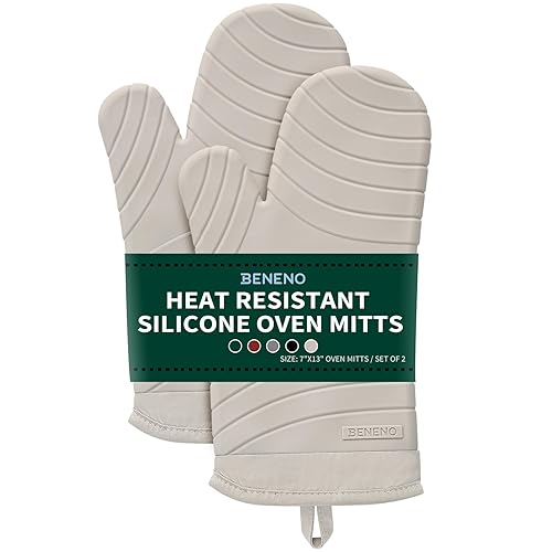 Beneno Heat Resistant Silicone Oven Mitts BPA-Free, Non-Slip Textured Grip