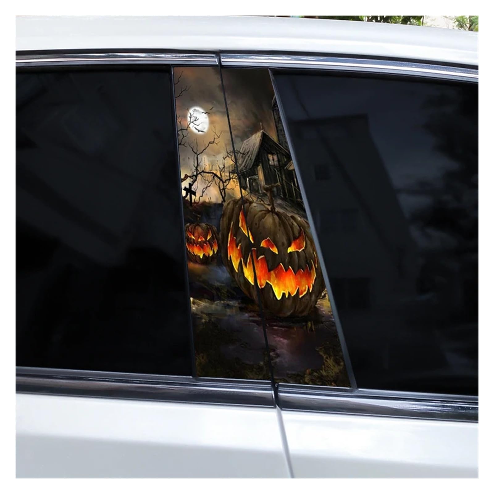 Car Side Decals 2pcs Halloween Horror Castle Pumpkin Car Stickers Door B-Pillar Sunscreen Center Column Decal(Style P)