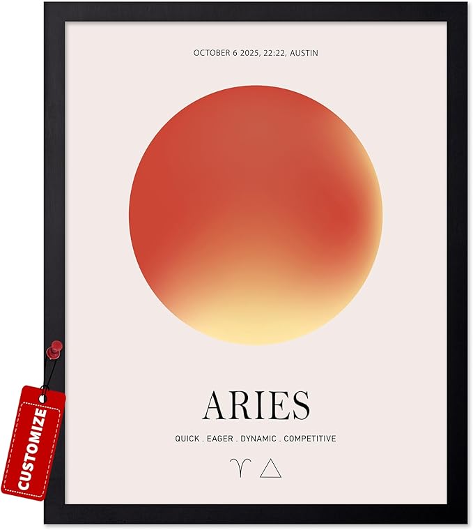 Monem Art Personalized Aries Print, Customized Zodiac Aura Poster and Canvas, Star Sign Art, Gift for Family, Loved Ones, Friends, Available in 8x10