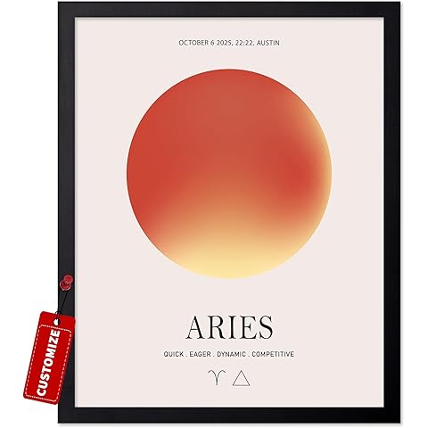 Monem Art Personalized Aries Print, Customized Zodiac Aura Poster and Canvas, Star Sign Art, Gift for Family, Loved Ones, Friends, Available in 8x10