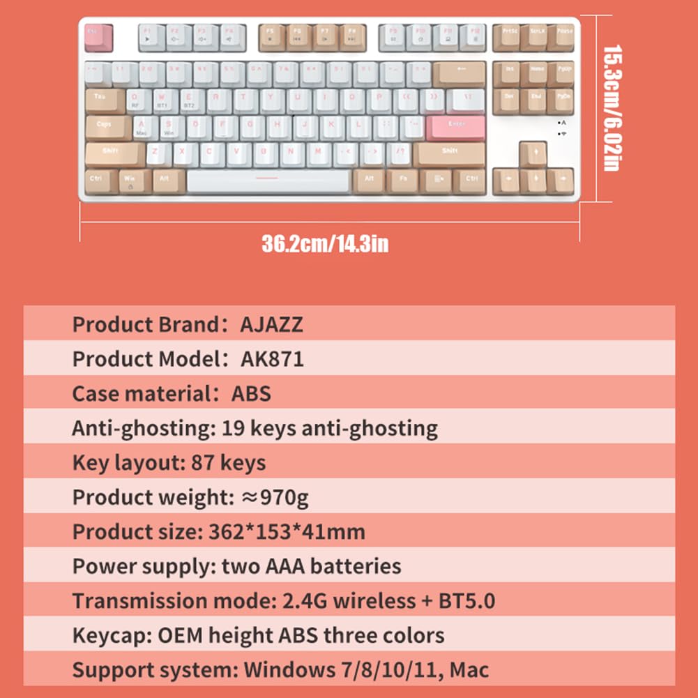 87 klawiszy klawiatura mechaniczna 2.4G kompatybilna z modna klawiatura do gier wymiana na gorąco na komputer stacjonarny Laptop PC (czerwony niebieski przełącznik)