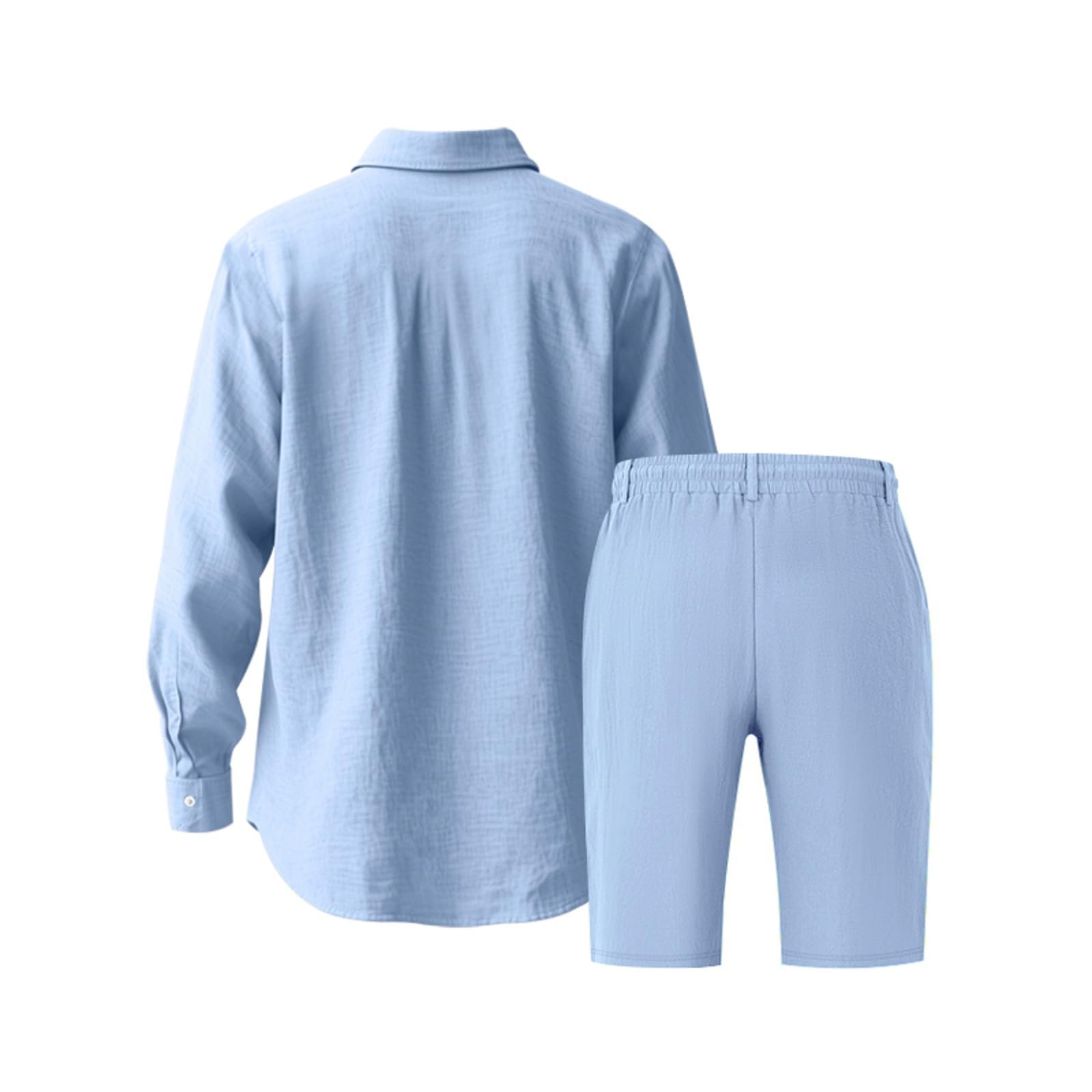Traje de lino para hombre, camisa corta de verano y pantalones cortos, camisa de lino con botones, camisa de lino de gran tamaño, camisa de manga corta y pantalones cortos, traje informal de