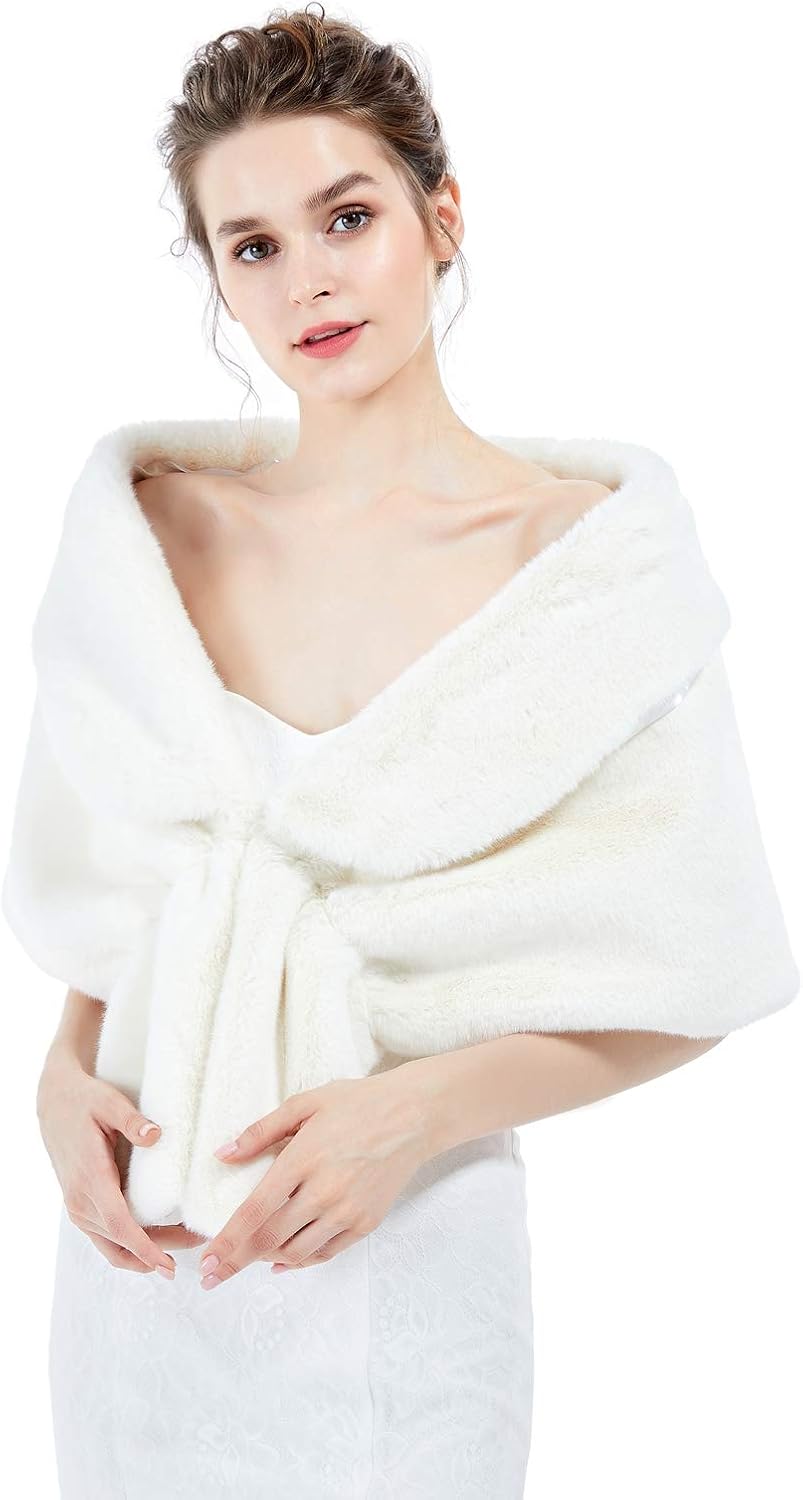 Châle En Fausse Fourrure Femme - Cape Courte D'Hiver Pour Soirée - 166x41 Cm - Doux Et Chaud