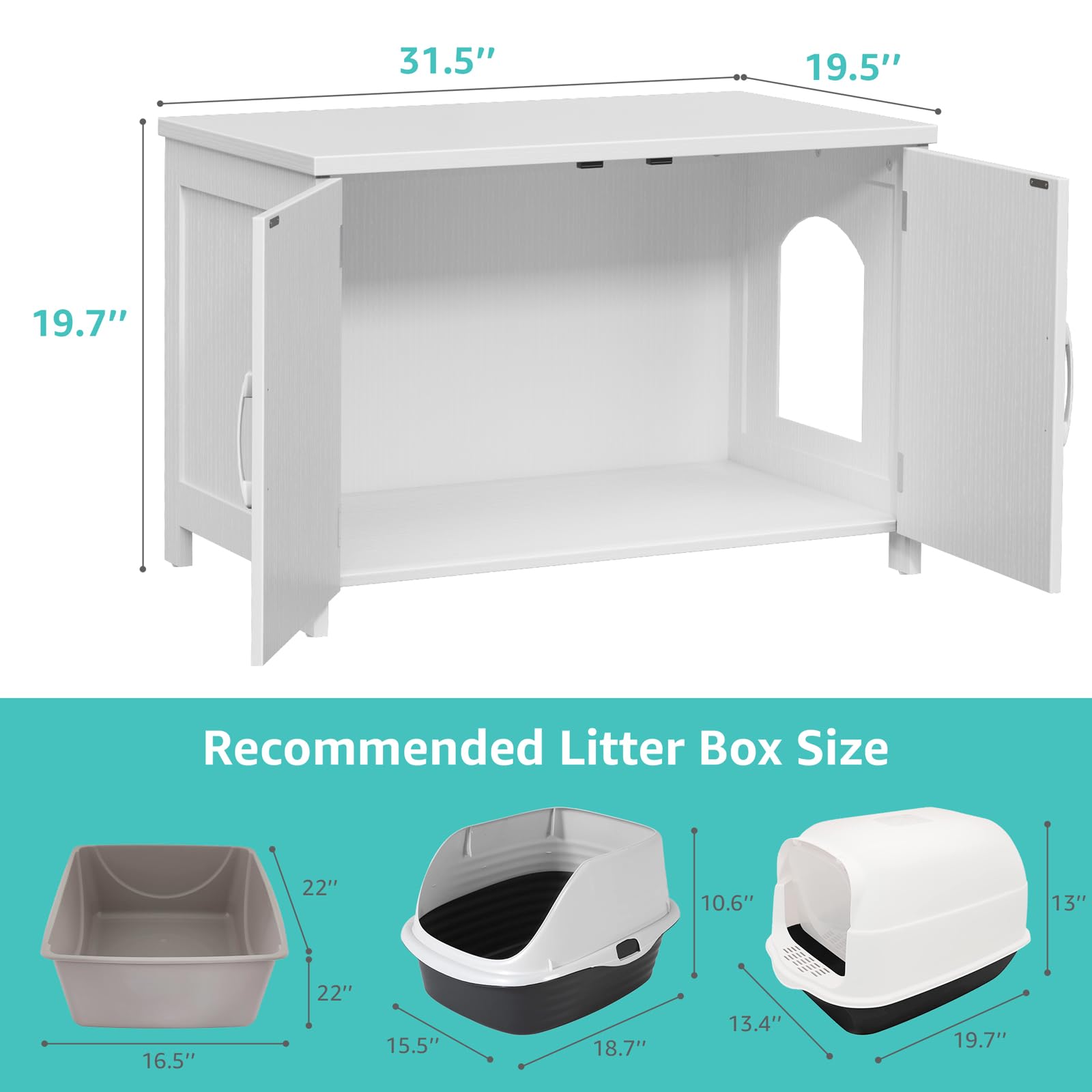Cat Litter Box Enclosure Furniture - Wooden Hidden Cat Washroom Furniture with Barn Door, Wood Pet House Litterbox, White Extra Large XL Enclosed Litter Hiding Enclosures - image 3