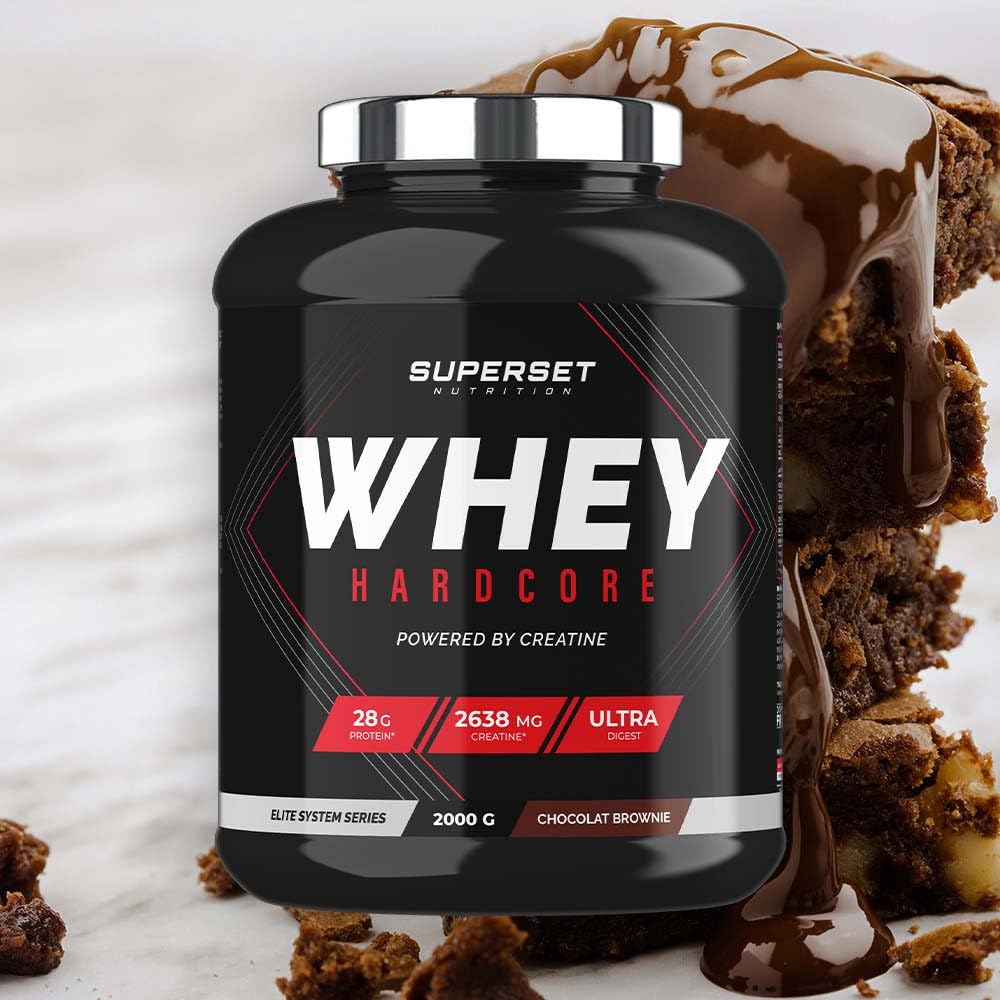 Superset Nutrition - Whey Hardcore (2kg) - Whey Protein - Explosive Kombo aus Whey und Kreatin - Brownie