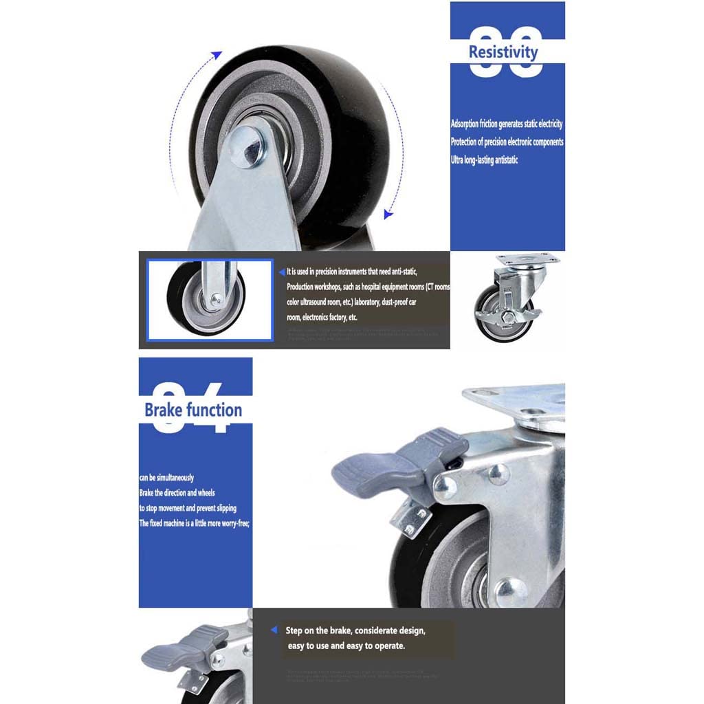 WZX 4 Zoll (10 cm) Rollen, drehbar, leicht, um 360 Grad drehbar, obere Plattenrollen, geräuschloser Bodenschutz, 110 kg Belastung