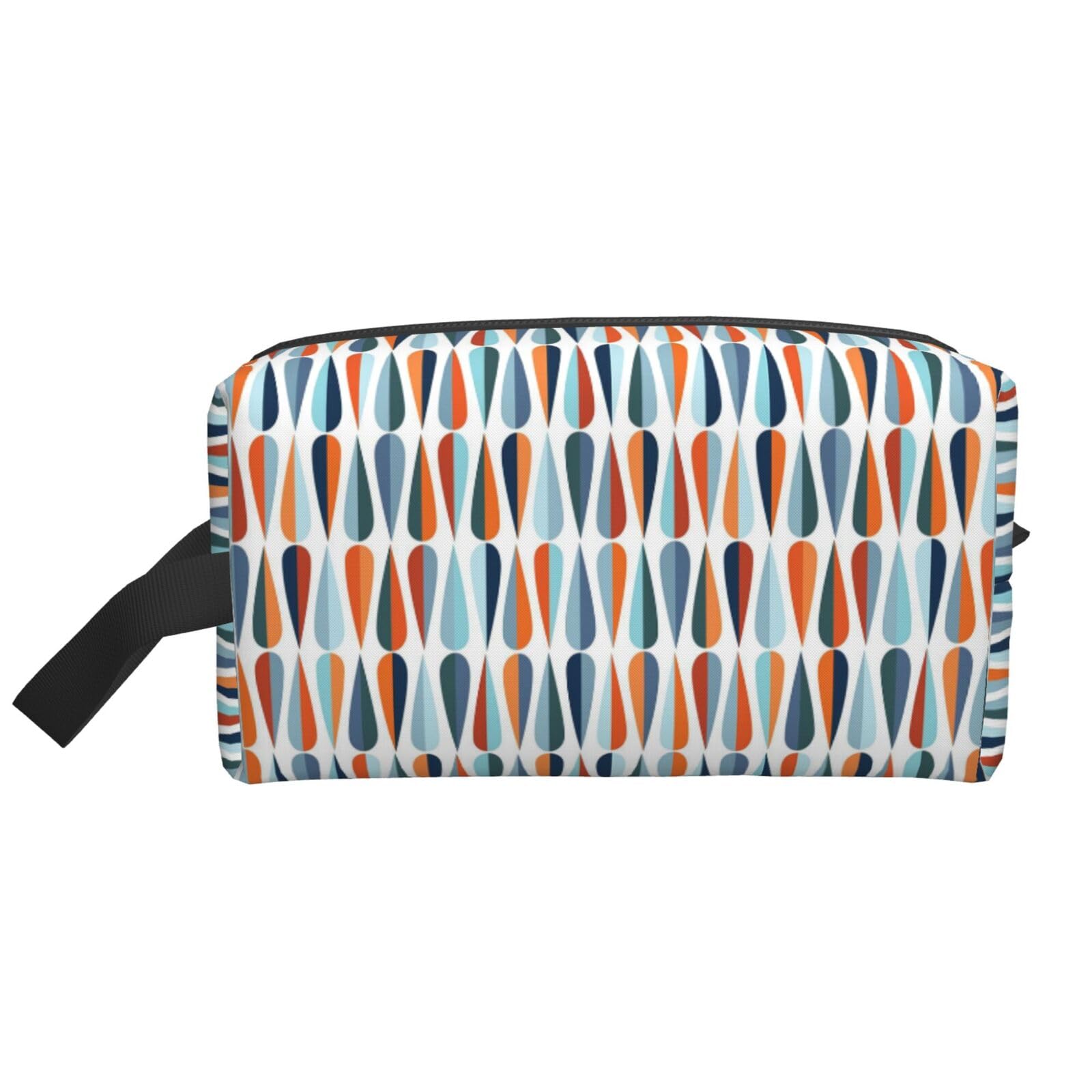 Ercgad Unisex White Mid Century Modern With Drop Shapes Print Large Capacity Travel Toiletry Bag Cosmetic Pouch Daily Storage Makeup Case