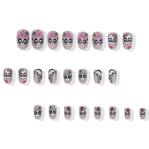 Miniatura 45 de Uñas postizas a presión de Halloween, cuadradas, medianas, con diseños de telaraña, parches coloridos, punta francesa, uñas acrílicas, uñas