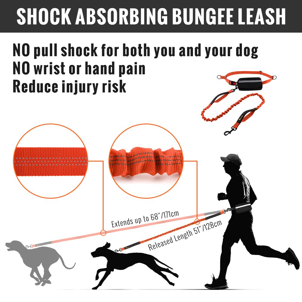 Plutus Pet Hands Free Dual Handle Retractable Bungee Lead with Reflective Stitches - Image 4