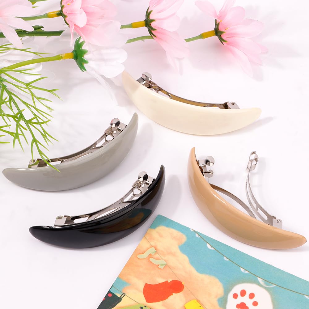 Ahoney 4Pcs Barrettes and Clips: 3.3" Flat Banana Pins for Women's Thin Hair Styling and Accessories - Image 7