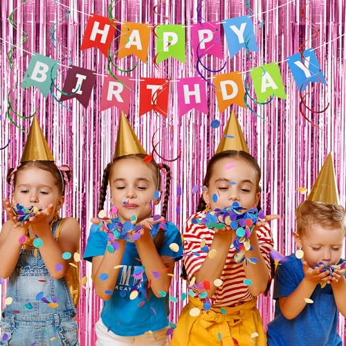 Image of RUBFAC 2 Pack Pink Foil Fringe Curtains Party Decorations Tinsel Metallic Streamers Photo Booth Streamer for New Year Decorations Bachelorette Wedding Engagement Baby Shower Birthday Holiday