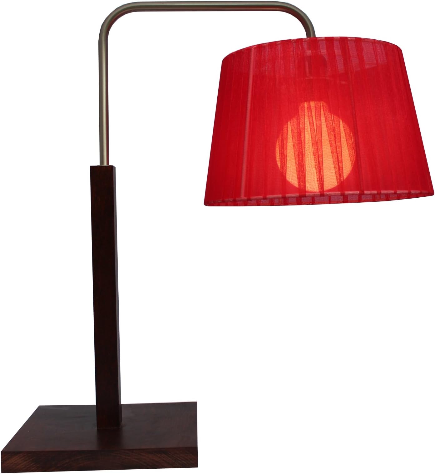 § § Table or Desk Lamp. Professional Quality. Contemporary design Mahogany Stained & Matt Chrome Red Voile Lampshade.