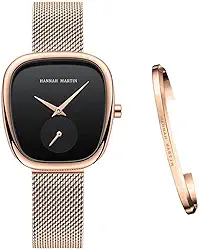 Hannah Martin - Relógio de Luxo Minimalista Design Arrojado e Clean - Vindemia + Pulseira e Estojo Tonneau