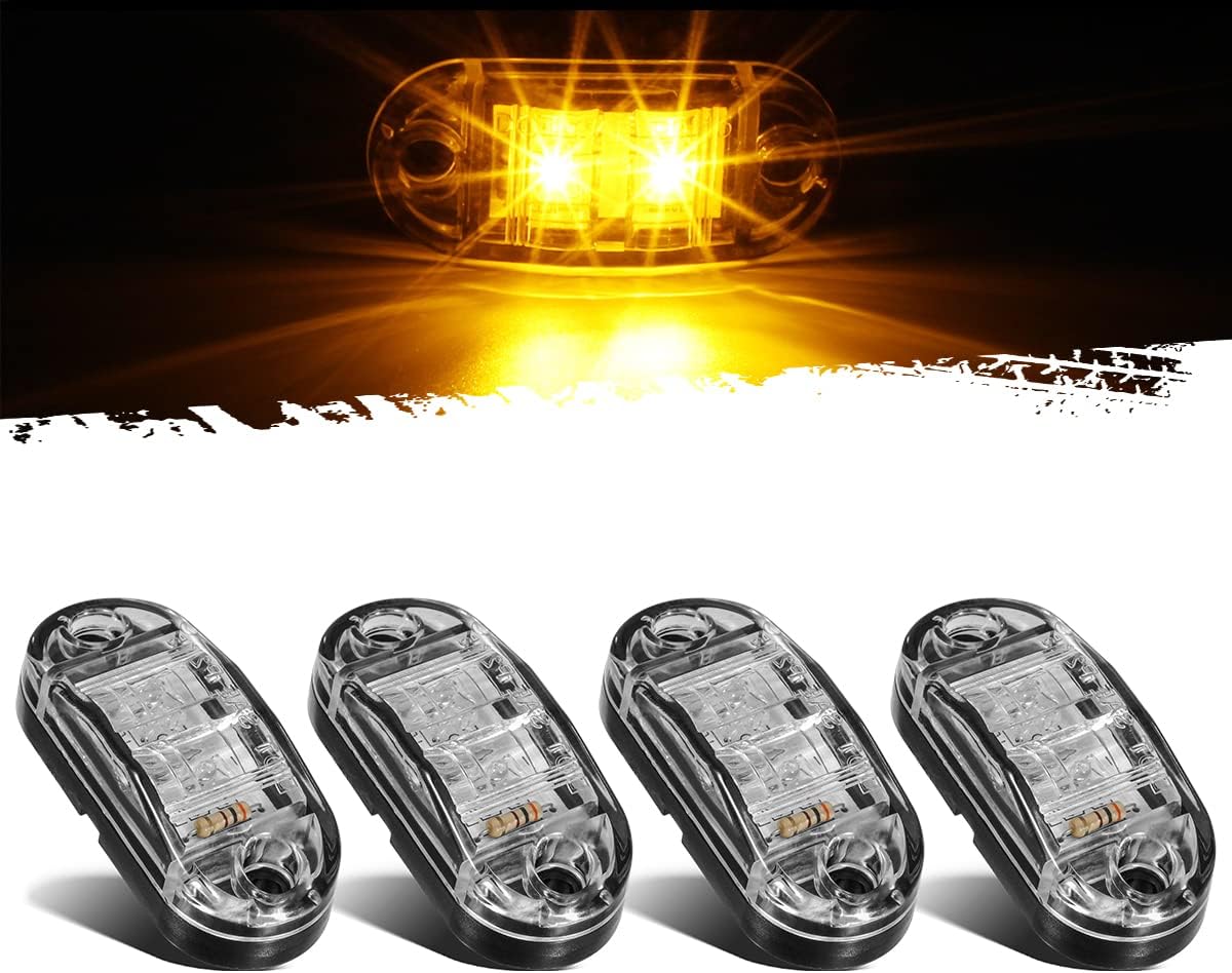 Partsam 4 luces LED ovaladas de 2.5 pulgadas, color ámbar, luces laterales, 2 diodos, lente transparente, montaje en superficie, remolque, barco,
