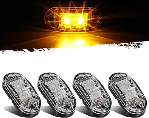 Partsam 4 luces LED ovaladas de 2.5 pulgadas, color ámbar, luces laterales, 2 diodos, lente transparente, montaje en superficie, remolque, barco,