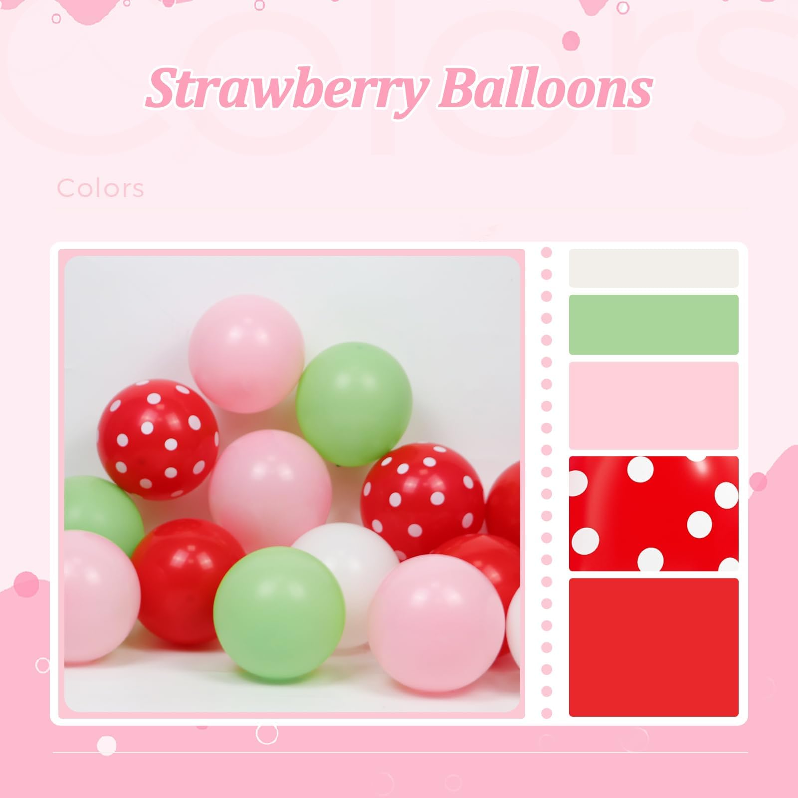 60 balonów truskawkowych 30 cm, różowe i czerwone balony z białym jasnozielonym balonem na truskawkowy baby shower, dekoracje na przyjęcie urodzinowe
