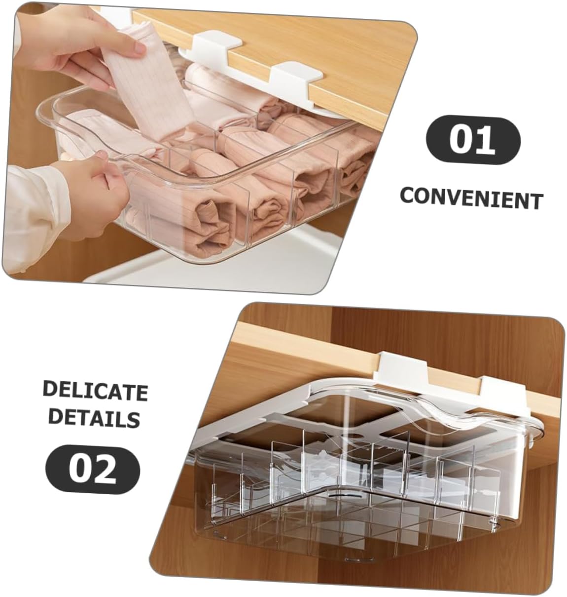 Compartment Transparent Drawer Organizer Box with Lid Pasted Installation Socks and Underwear Storage Multi Functional Closet Divider for Wardrobe Dust Storage