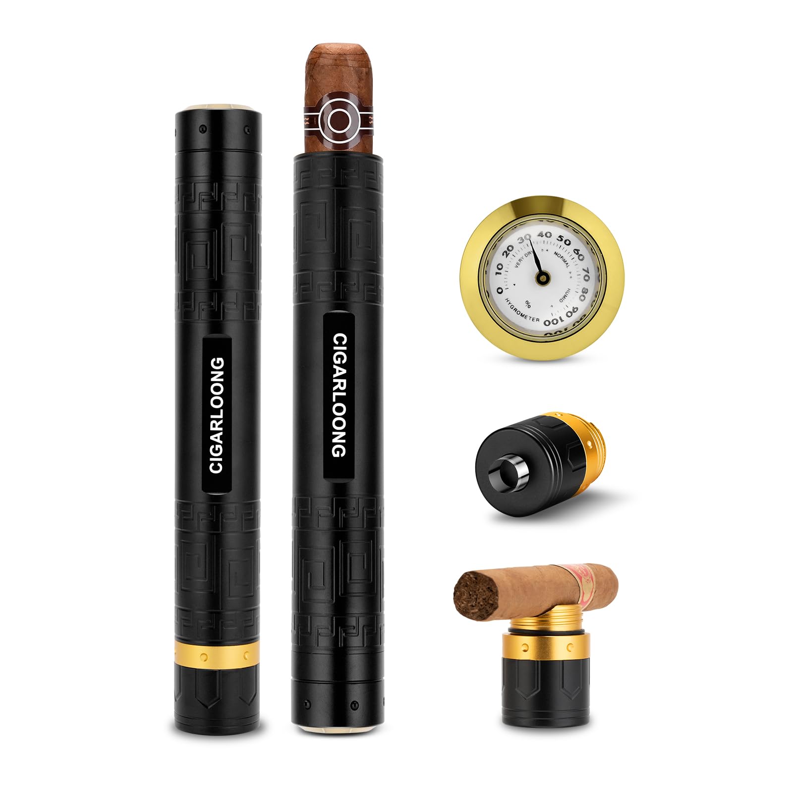 Zigarrenetui 3-in-1 Edelstahl Zigarrenrohr mit Hygrometer, Zigarrenpunsch und Zigarrenhalter, langlebiger Zigarrenkoffer für Outdoor-Reise-tragbare Lagerung (schwarz)