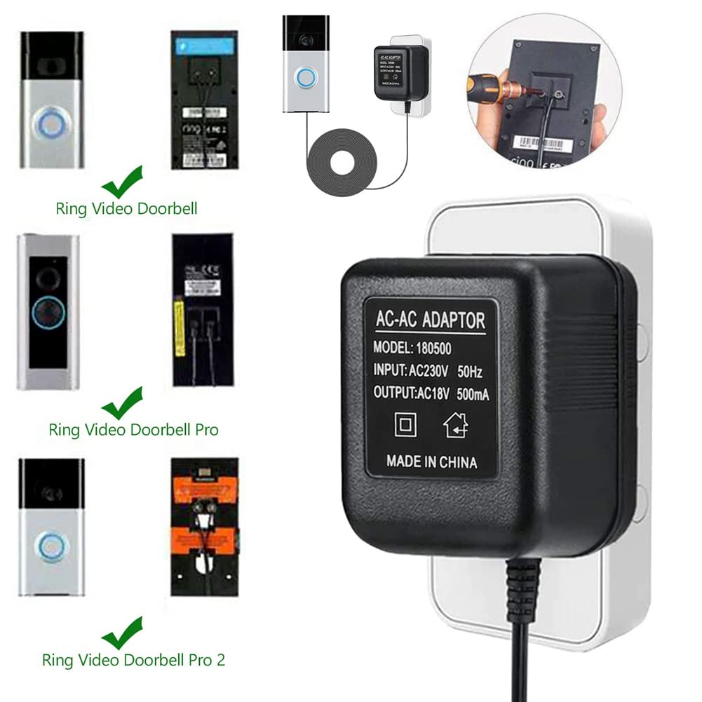 ARMED Adaptateur Secteur pour Sonnette, Transformateur de Sonnette 18V 500MA, Câble 10M, Sonnette à Anneau Compatible, Sonnette VidéO Prise UE