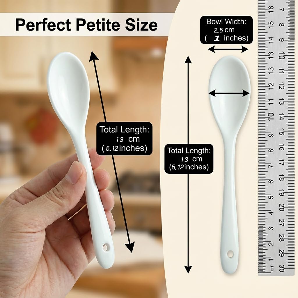 13,8 cm weißer Suppenlöffel, Kaffeelöffel, Rührlöffel mit asiatischen Keramiklöffeln aus Keramik, für Kaffee, Joghurt, Soße, Zucker, Salz und Desserts, Demitasse, Espressolöffel, Set mit 4