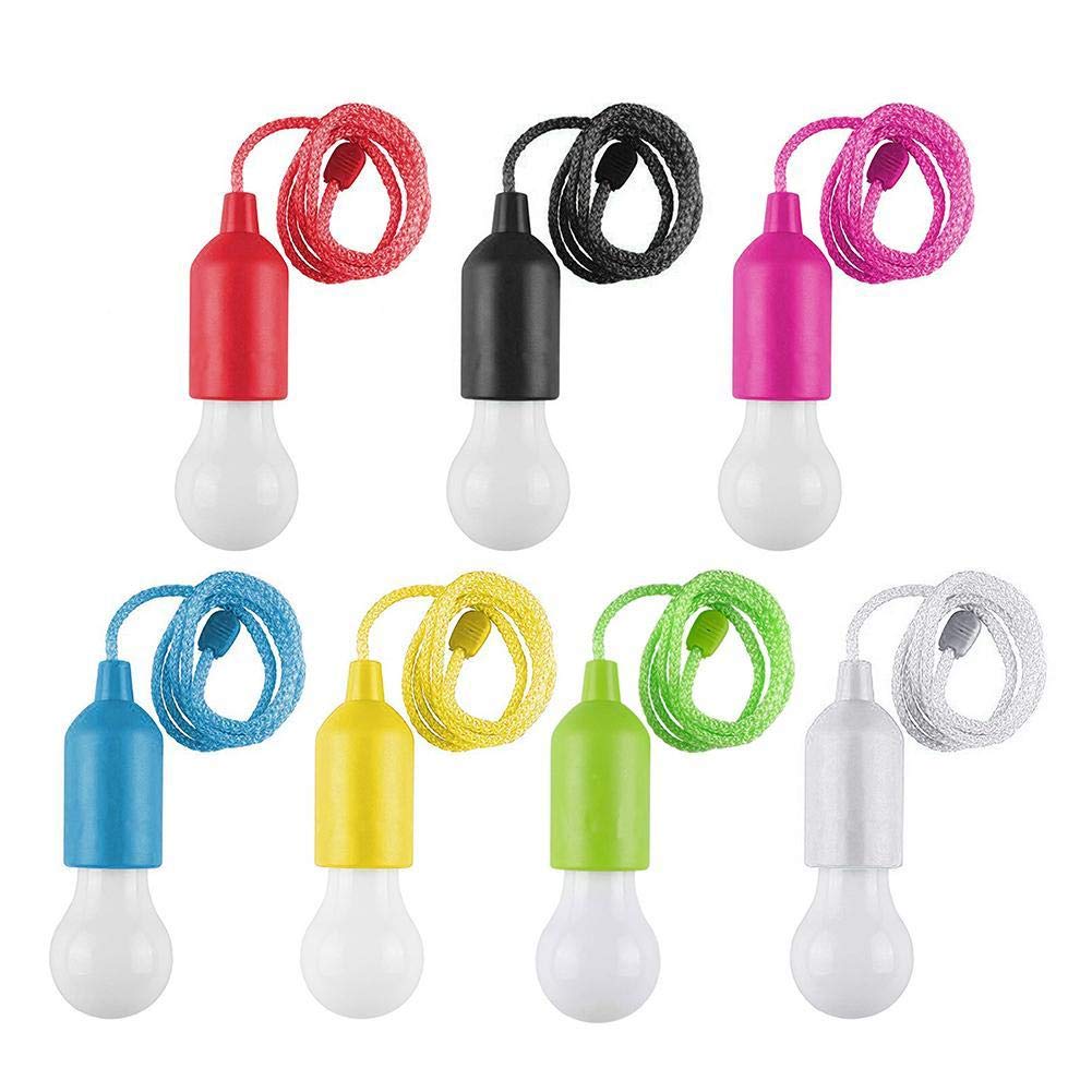 Pull Cord Light Bulb Battery Operated LED Bulb Light Hanging Lamp On Rope (No Battery) Colorful LED Bulb Child LED Hanging Light for Birthday Party Lighting Indoor Outdoor Lights Decor