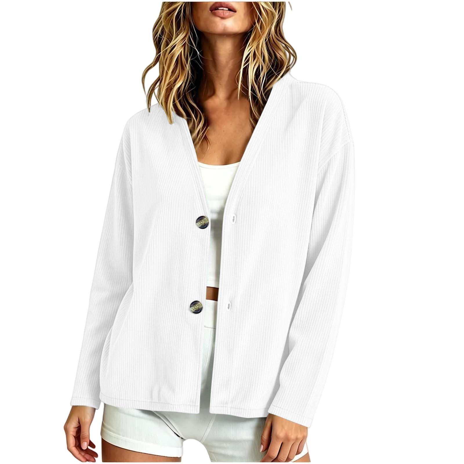 Cardigan da donna autunnale, a coste, alla moda, corto, elegante, a girocollo, leggero, sottile, con bottoni, con tasca, maniche lunghe