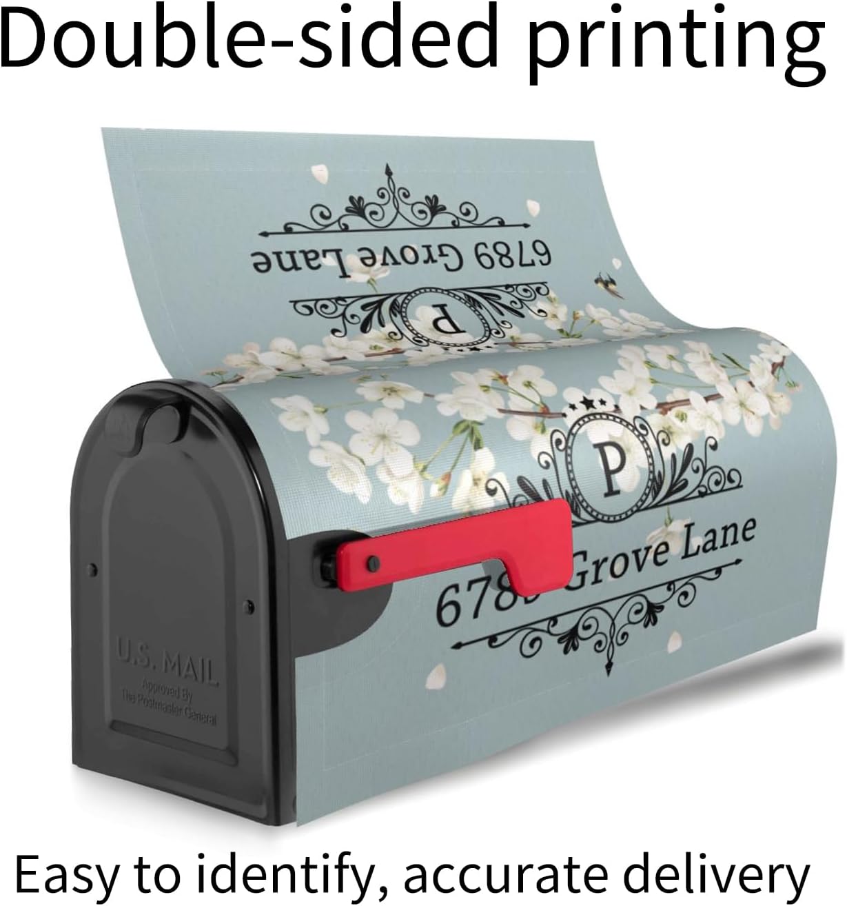 Elegant Spring Pear Blossom Personalized Farmhouse Address Mailbox Covers Magnetic Wedding Gifts Post Letter Box Covers Mailbox Wraps for Outside Garden Yard Courtyard Decor