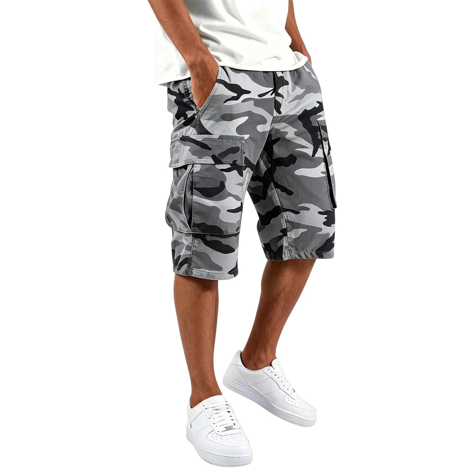 Short de travail pour homme, motif camouflage, hip-hop, surdimensionné
