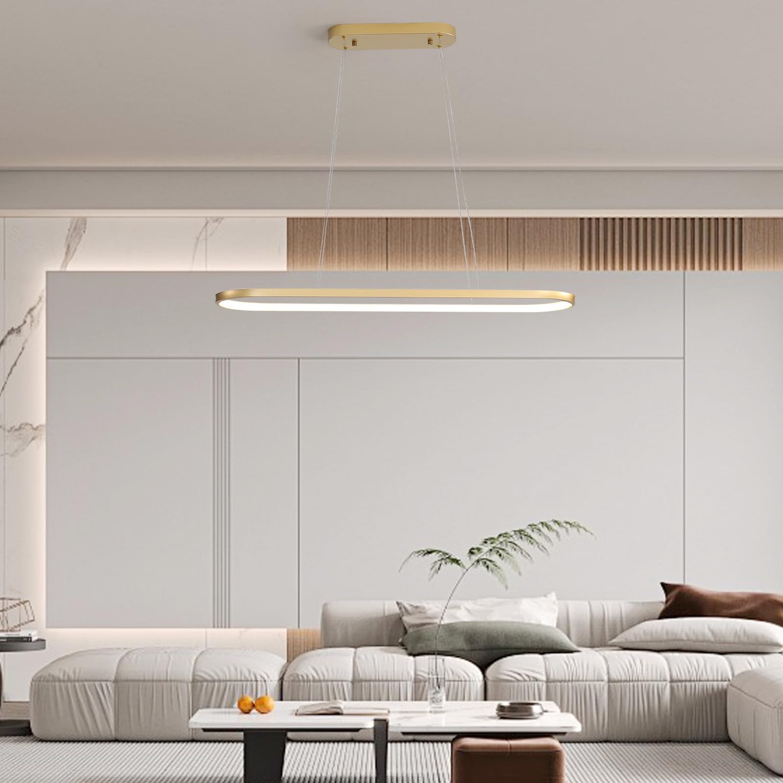 Lampadario Ovale Lampadari a LED Dimmerabile Plafoniera Ad Anello Lampadario moderno Tavolo Pranzo Con Telecomando Altezza Regolabile Per Soggiorno Sala da Pranzo Cucina Studio Oro 90cm