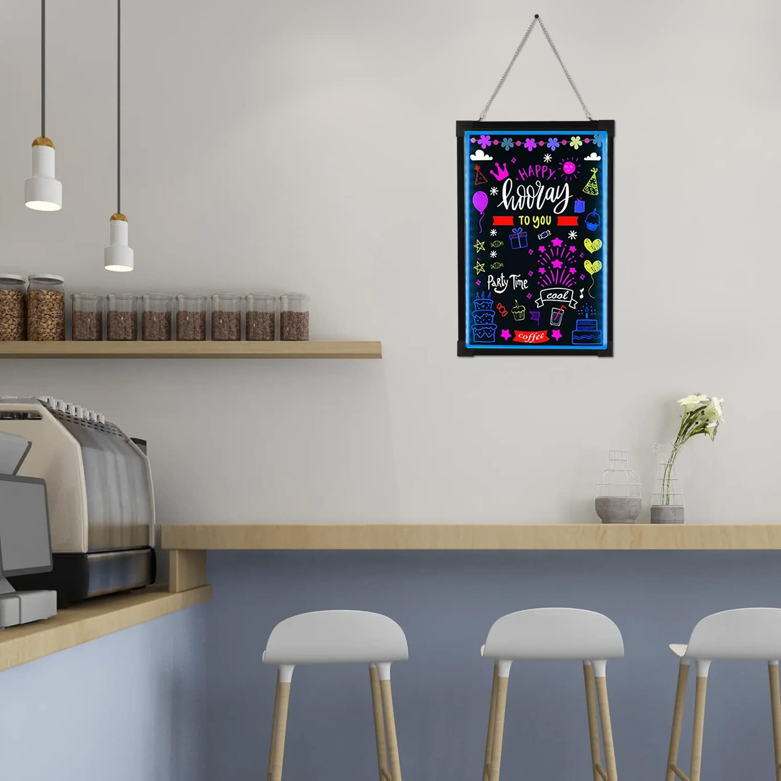 Shiyinge Pizarra Luminosa LED Para Manualidades, Luz De Neón, Pizarra Publicitaria, Tablero De Dibujo Con 8 Lápices Para Decoración, Carteles, Etc. En Tiendas, Bares, Restaurantes, Etc. (60 X 80 Cm)