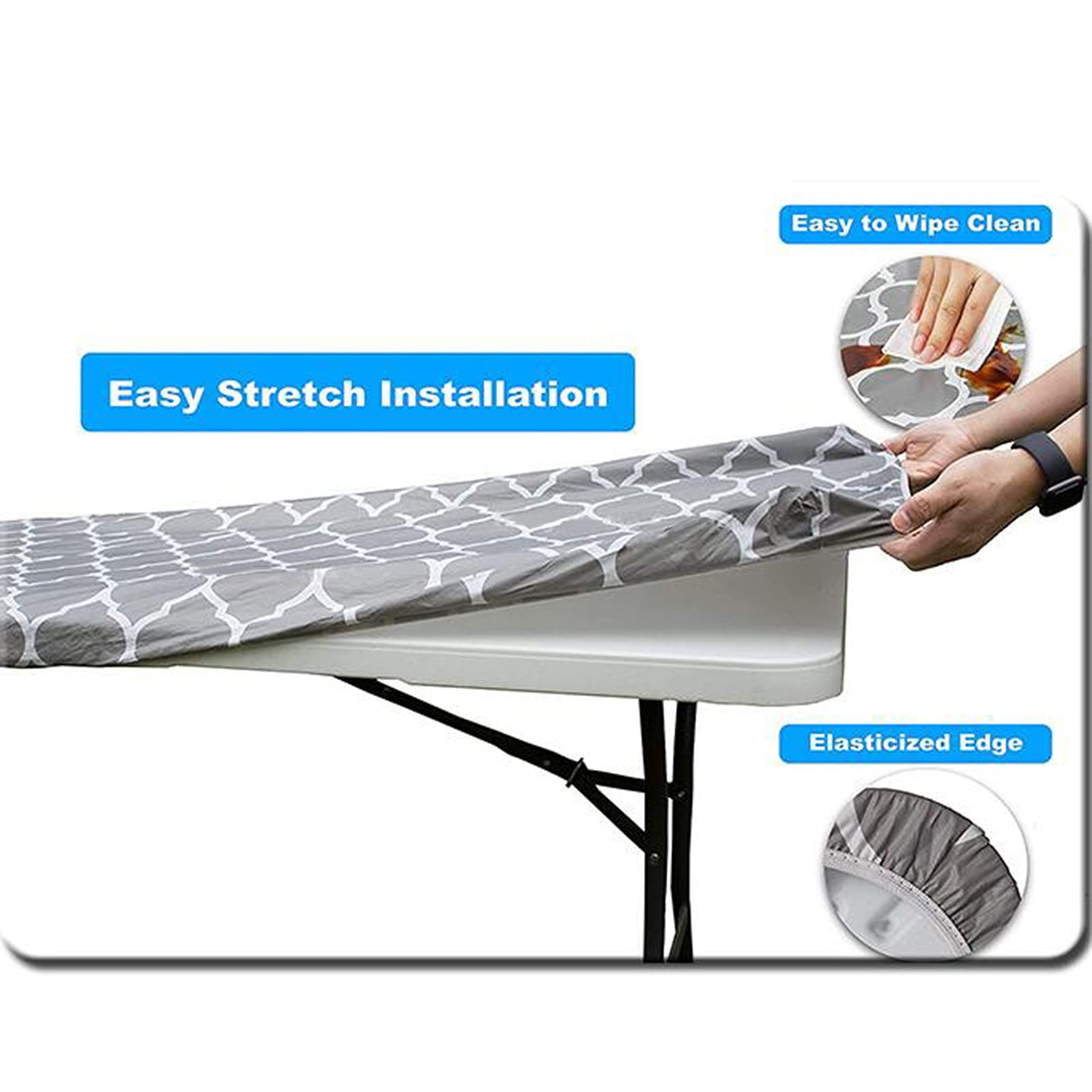 Mantel de vinilo elástico ajustable, mantel rectangular con parte trasera de franela, mantel impermeable y lavable para picnic al aire libre, fiestas de campamento