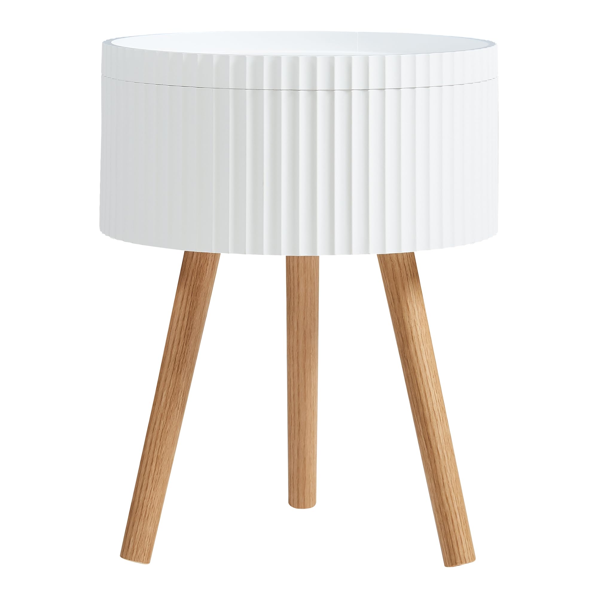 [en.casa] Table d'Appoint avec Compartiment de Rangement Plateau Rond Amovible 3 Pieds Robustes Bout de Canapé Table de Chevet Nuit MDF Bambou 48 x 38 cm Blanc
