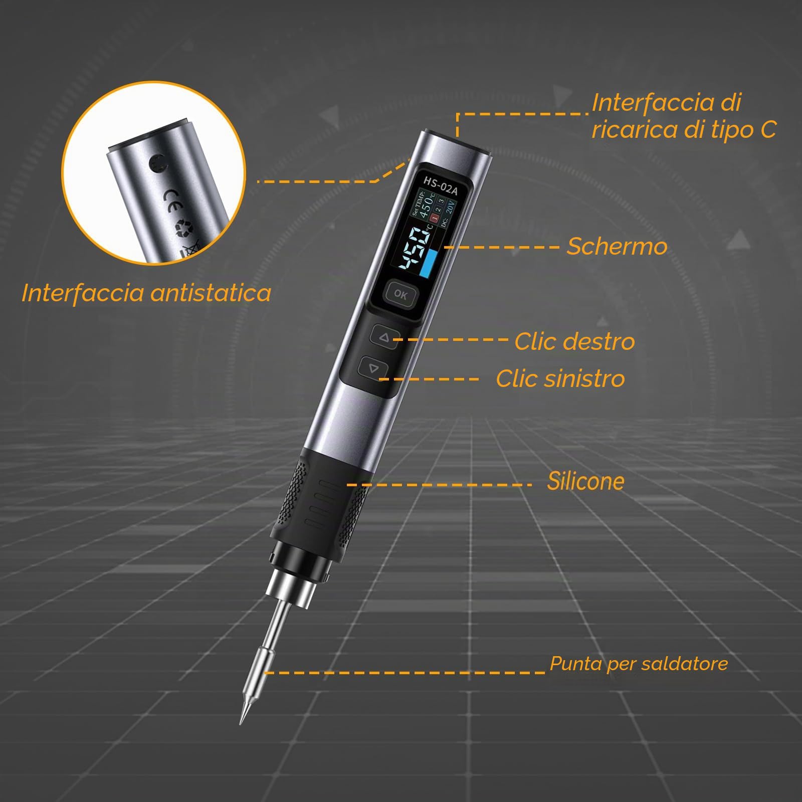 HS-02A - Set di saldatori portatili da 100 W, Smart Digital Mini saldatore, DC/PD, con 6 punte di saldatura, riscaldamento rapido da 100 a 450 °C